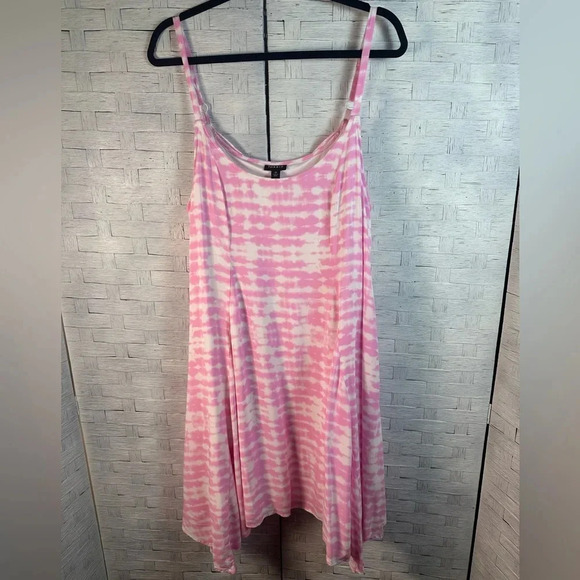 TORRID pink white tie-dye chillis handkerchief dress adjustable straps costal - Picture 4 of 12